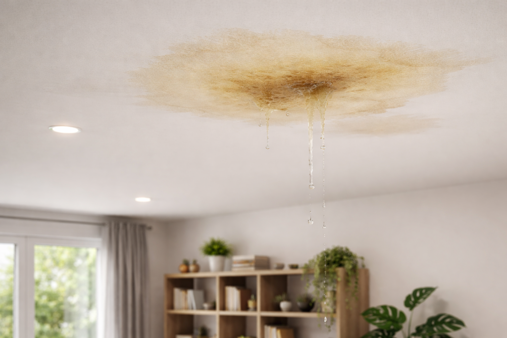 Fuite d’eau sur plafond : tache d’humidité visible et infiltration d’eau